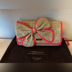 Kate spade straw bow clutch new
